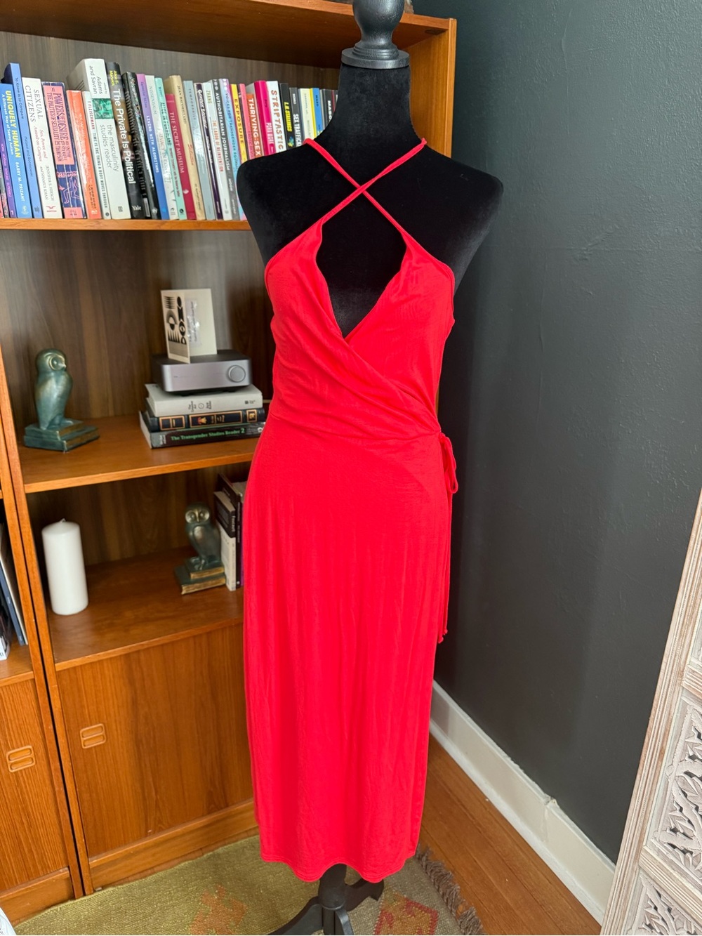 Rolla Coster Red Halter Midi Wrap Dress